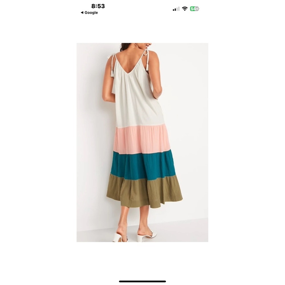 Old Navy Colorblock Tiered Maxi Dress Sleeveless 100% cotton Cottagecore Plus 2X - Picture 5 of 6